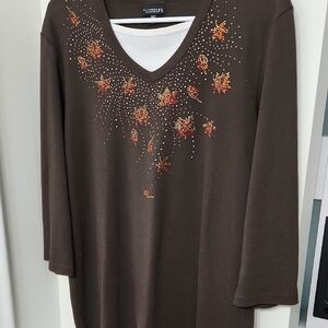Chic Brown Embellished Blouse by